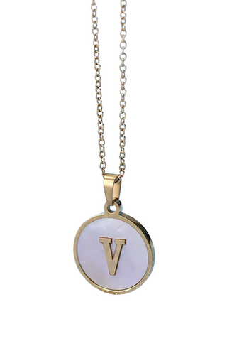 Gold Pearl Initial Necklace V