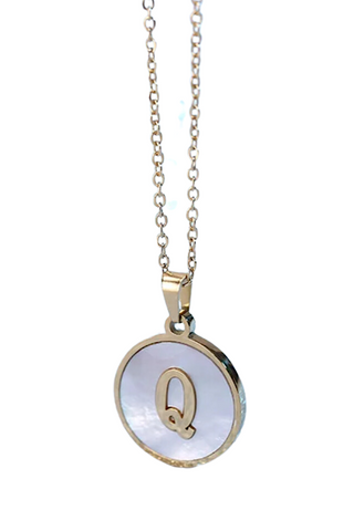 Gold Pearl Initial Necklace Q