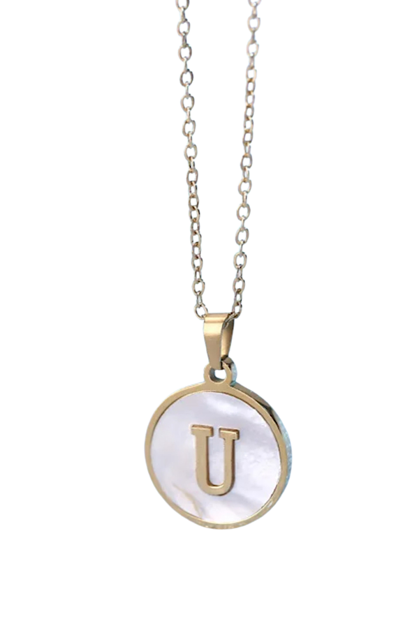 Gold Pearl Initial Necklace U