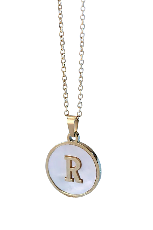 Gold Pearl Initial Necklace R