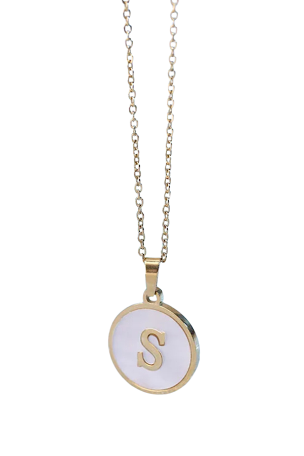 Gold Pearl Initial Necklace S