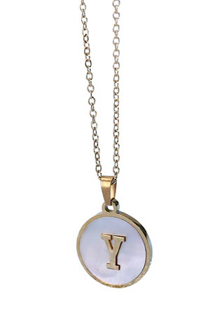 Gold Pearl Initial Necklace Y