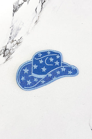 Blue Star Cowboy Hat Embroidered Patch