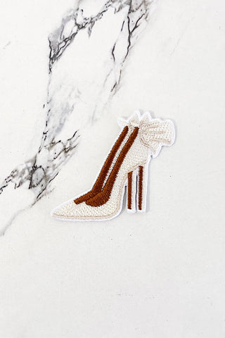 Ivory Heels with Bow Embroidered Patch