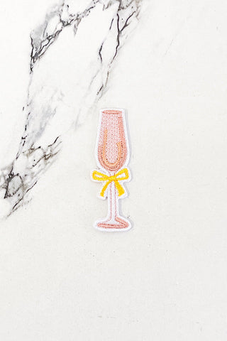 Pink Champagne Flute Embroidered Patch