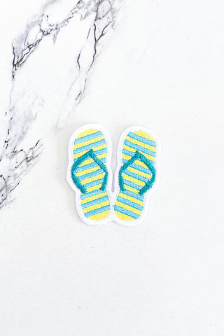 Blue Striped Flip Flops Embroidered Patch
