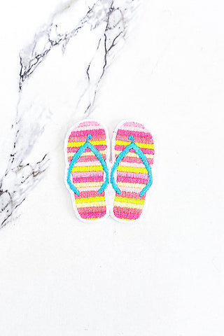 Pink Striped Flip Flops Embroidered Patch