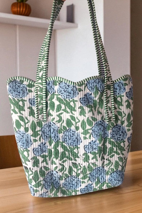 ETA 9/15 -  Wildflower Grove Blue Floral Scalloped Tote Bag
