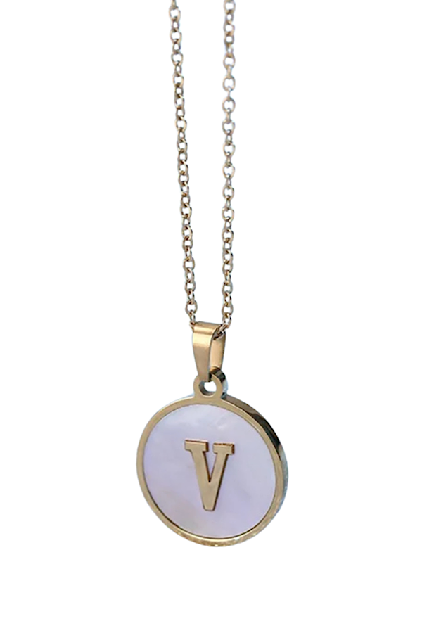 Gold Pearl Initial Necklace V - ETA 3/15