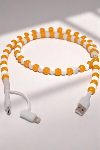 ETA 5/16 - Orange and White Beaded Cord Phone Charger