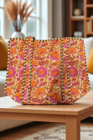 ETA 9/12 - Rue Orange Floral Patterned Tote Bag