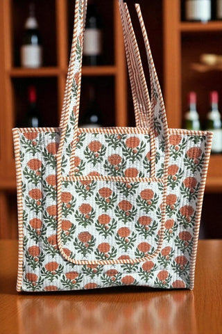 Monroe Orange Floral Tote Bag