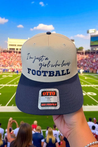ETA 9/10 - Just a Girl Football Khaki/Navy Embroidered Hat