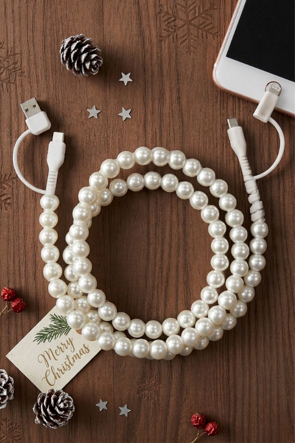 ETA 8/24-9/7 White Pearl Beaded Charging Cord