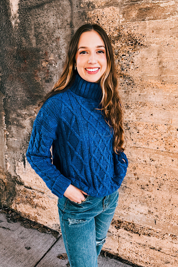 Sarah Blue Cable Knit Sweater