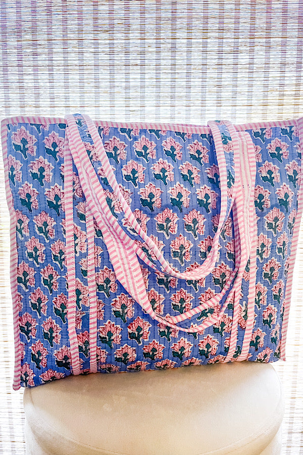 ETA 5/15 - Sybil Blue and Pink Floral Tote Bag