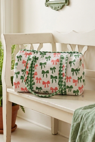 Southern Belle Pink and Green Bow Duffel Bag