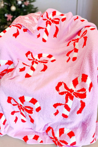 ETA 9/25 - Candy Cane Bow Luxury Blanket