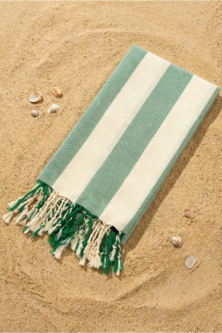 ETA 6/15 - Green Striped Cotton Turkish Beach Towel