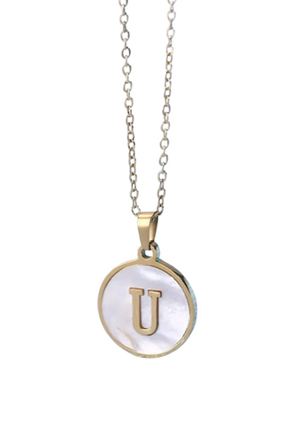 Gold Pearl Initial Necklace U - ETA 3/15