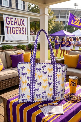 ETA 7/14 - Sideline Social Purple and Yellow Bow Tote Bag
