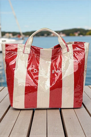 ETA 12/31 - Red and Beige Striped TOTE BAG