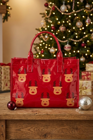 Oh Deer! Christmas is Here! Red Vinyl Tote Bag