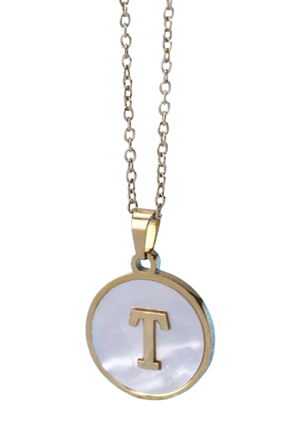 Gold Pearl Initial Necklace T - ETA 3/15