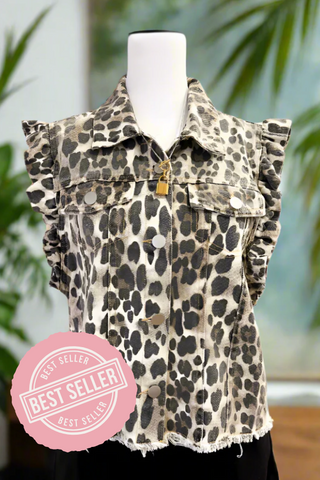 ETA 3/21 - Charlie Cheetah Print Denim Vest