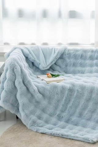 ETA 3/17 - Light Blue Faux Rabbit Fur Luxury Blanket