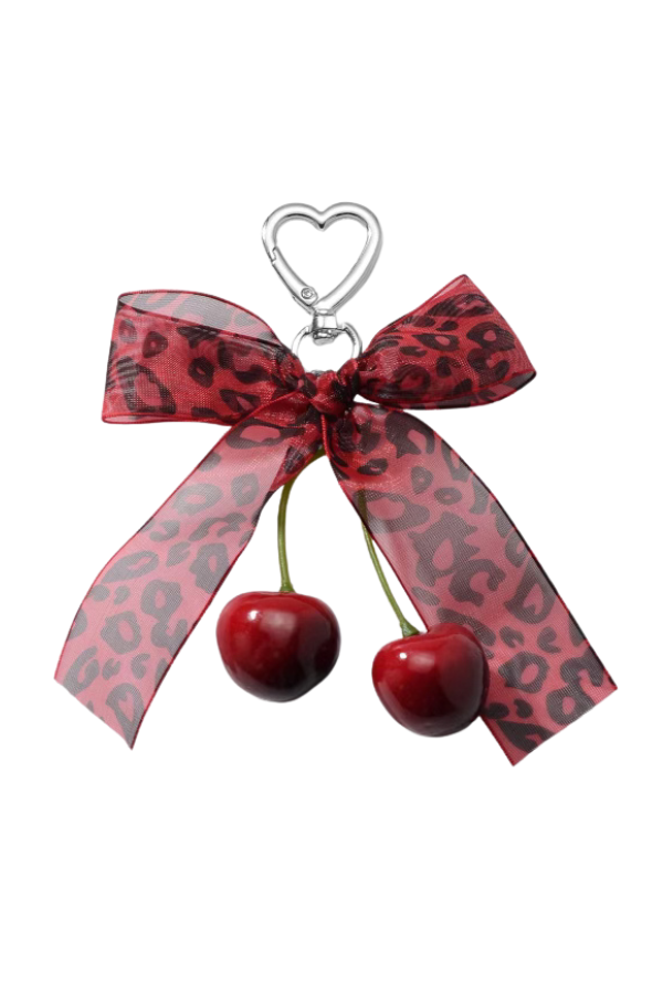 Red Leopard Bow with Cherries Purse Charm