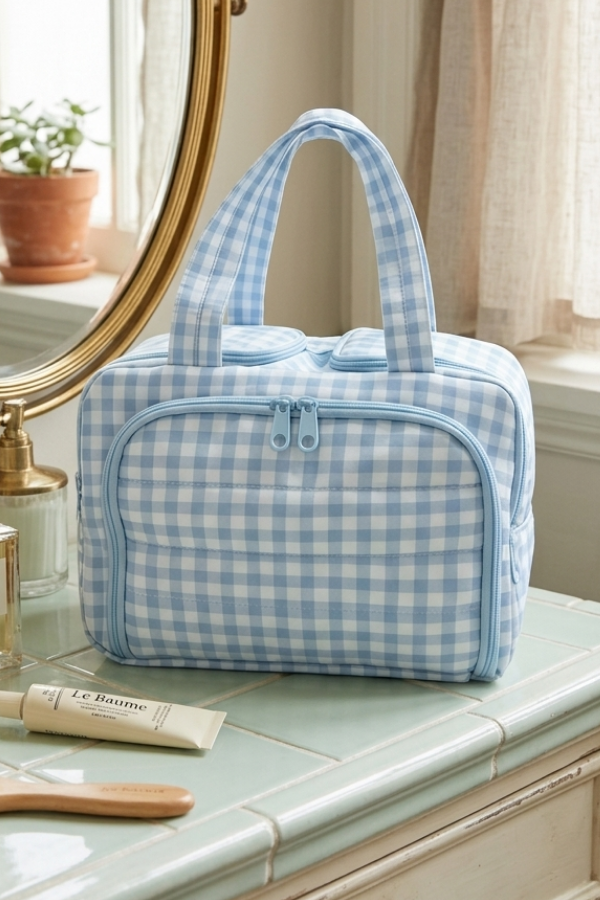 ETA 6/26 - Evelyn Blue Gingham Cosmetic Case