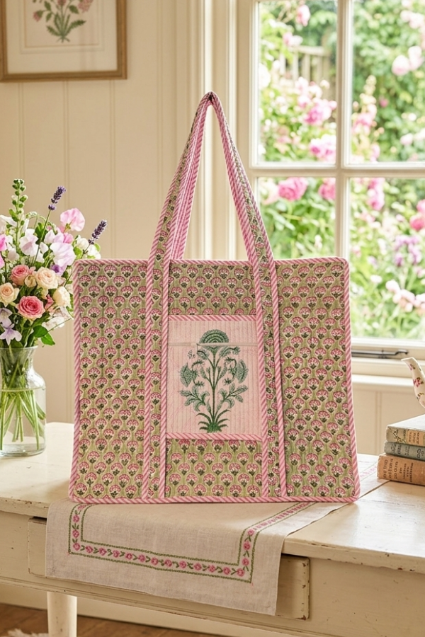 Mia Pink Floral Tote Bag