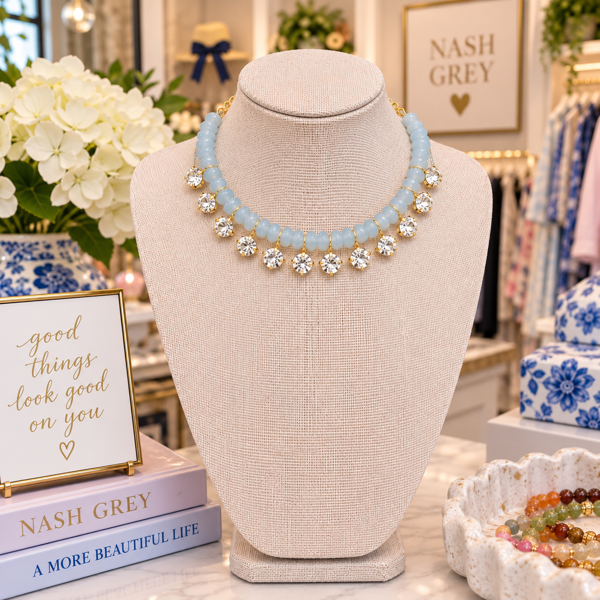 ETA 10/19 - 11/09 Sophia Light Blue Beaded Necklace