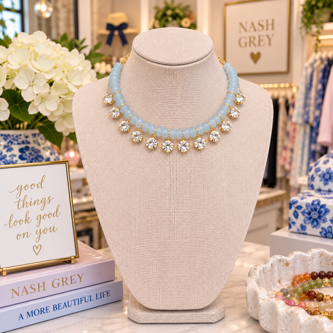 ETA 10/19 - 11/09 Sophia Light Blue Beaded Necklace