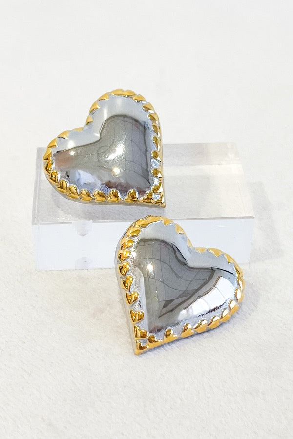 Frankie Mixed Metal Heart Stud Earrings