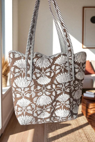 ETA 9/15 -  Maple Blossom Brown Scalloped Tote Bag