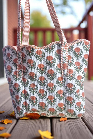 ETA 9/8 - Clancy Orange Floral Scalloped Tote Bag