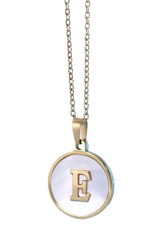 Gold Pearl Initial Necklace E