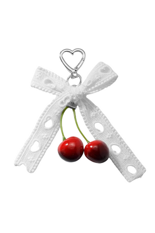 White Lace Bow with Cherries Purse Charm