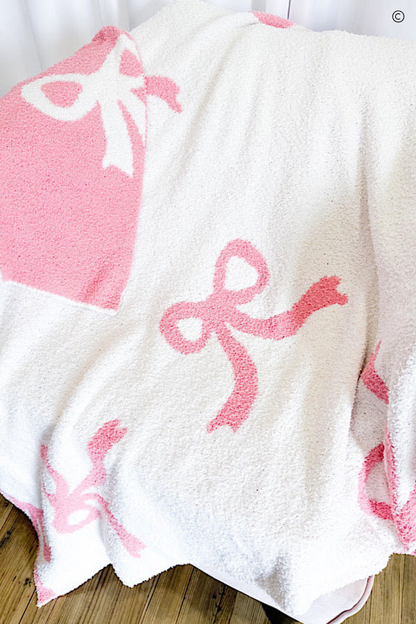 ETA 9/25 - Pink and White Bow Luxury Blanket