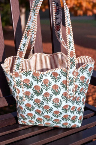 ETA 9/8 - Clancy Orange Floral Scalloped Tote Bag