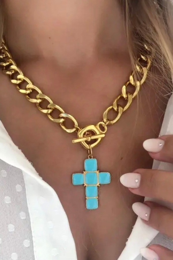 ETA 1/8 - Leah Gold Turquoise Cross Necklace