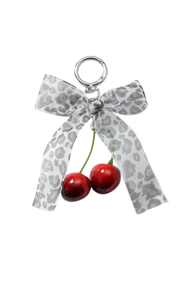 Black Leopard Bow with Cherries Purse Charm