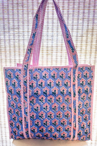 ETA 5/15 - Sybil Blue and Pink Floral Tote Bag