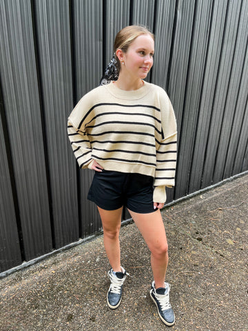 Autumn Breeze Black Stripe Crop Sweater