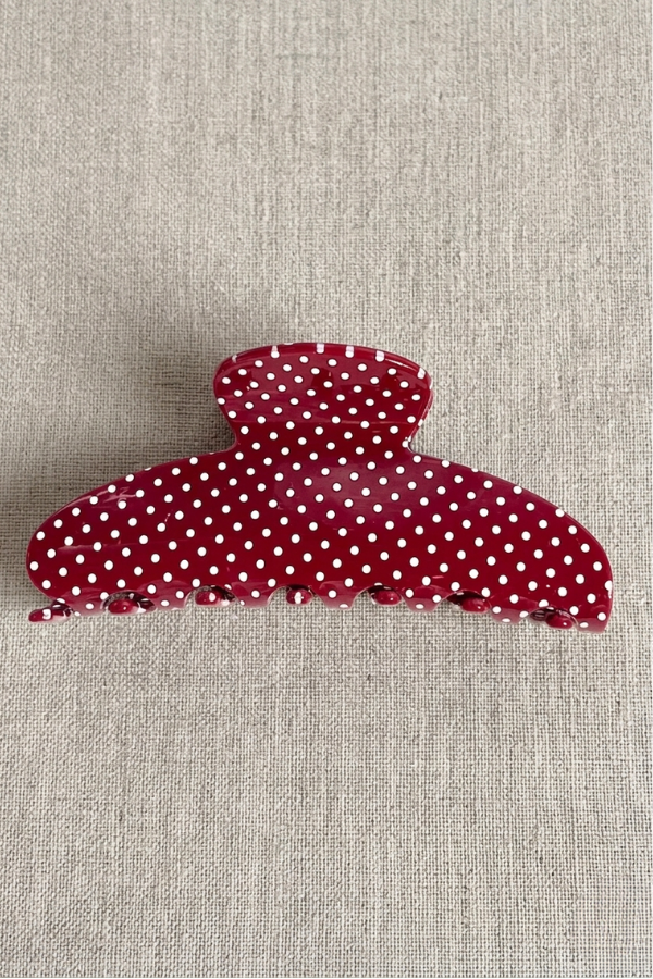 Maroon Polka Dot Claw Clip