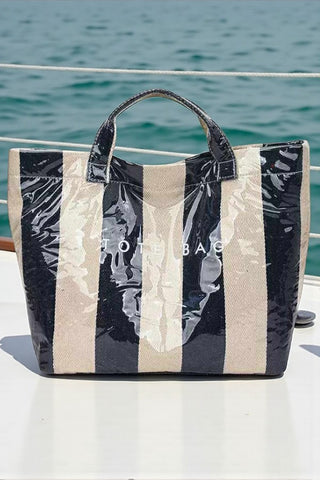 ETA 12/31 - Black and Beige Striped TOTE BAG