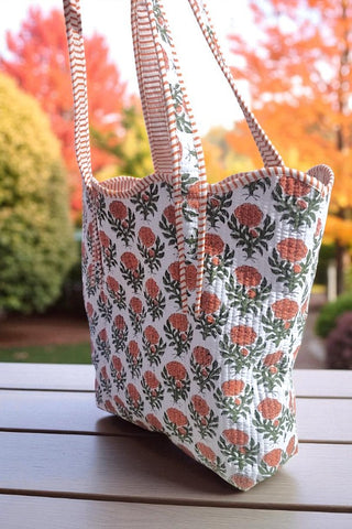 ETA 9/8 - Clancy Orange Floral Scalloped Tote Bag