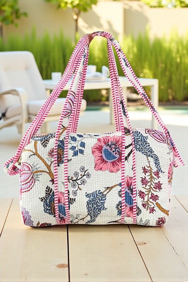 ETA 3/19 - Elena Pink Floral Duffel Bag